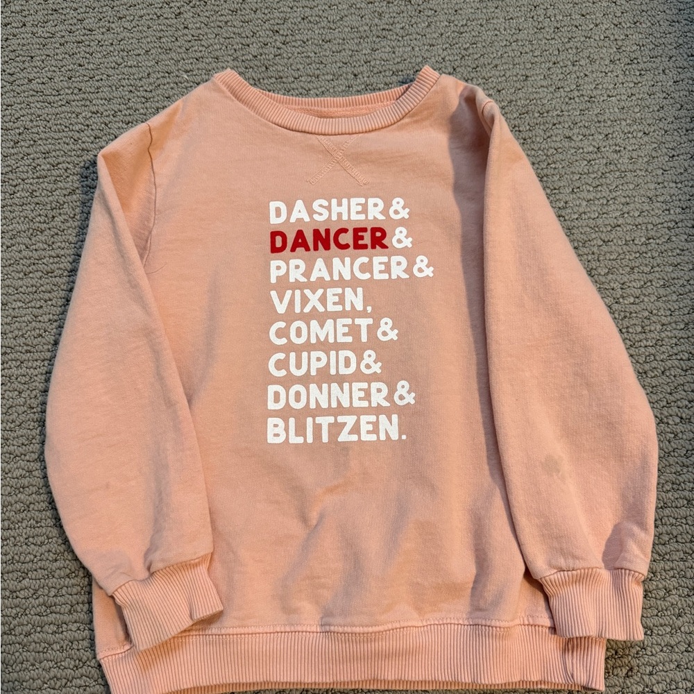 Kids Pink Sweatshirt with Reindeer Names